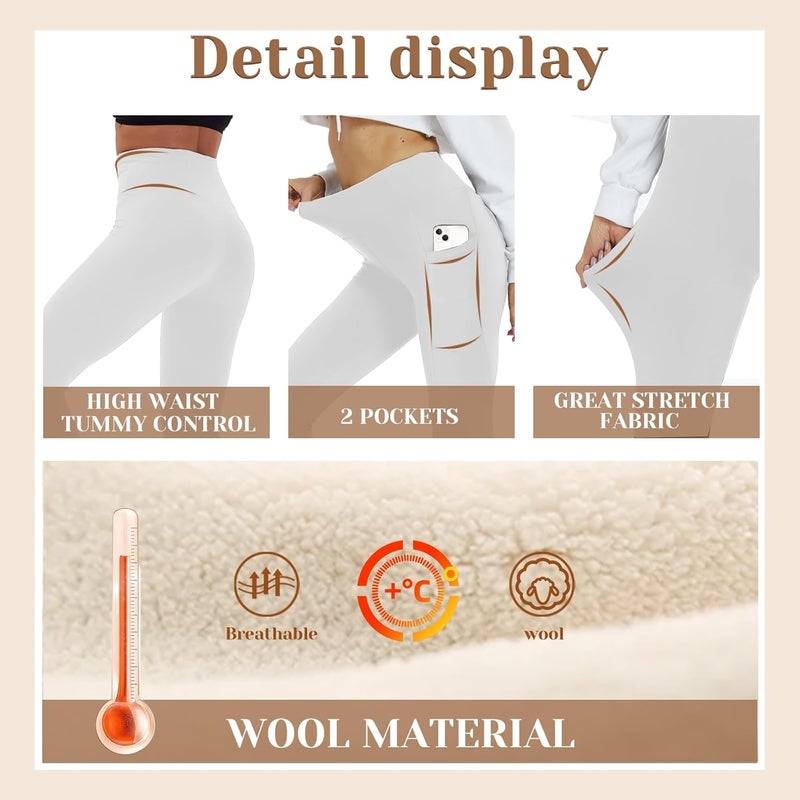 YOLIX 2 Pack Thick Fleece Lined Leggings Women with Pockets, Winter Black High Waisted Thermal Warm Yoga Pants - Image 3